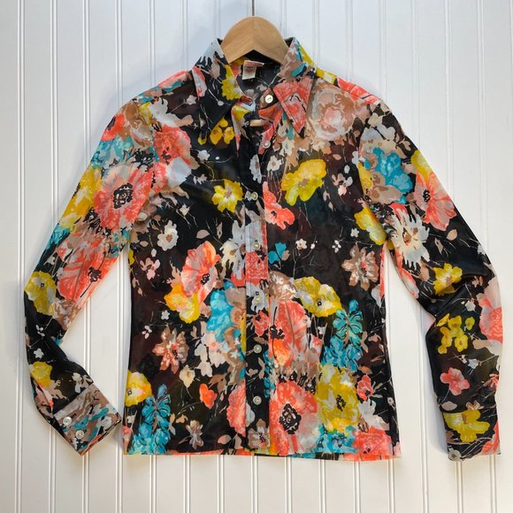 Vintage Tops - Vintage 1970s Retro Union Made Floral Blouse